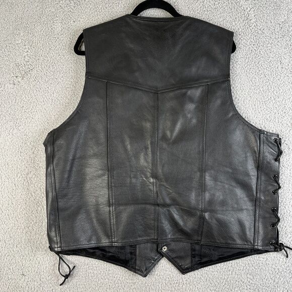 Leather Vest Jesus Patch Vest Men 52 2XL River Road Motorcycle Lace Up Sides - Picture 2 of 12
